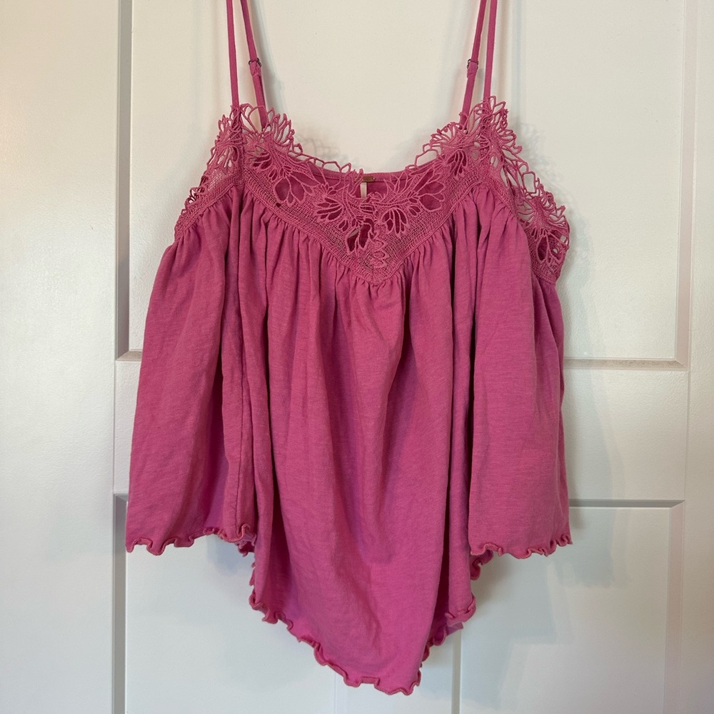 Free People Pink Asymmetrical Ruffled Camisole